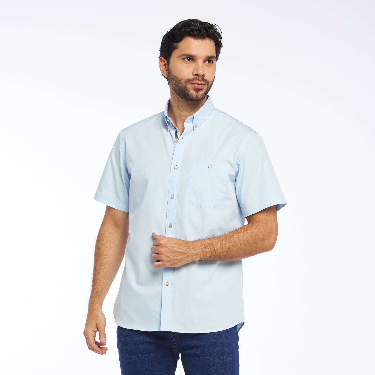 Camisa manga corta color azul medio