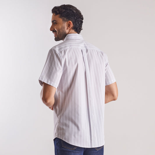 Camisa regular fit a rayas color gris claro
