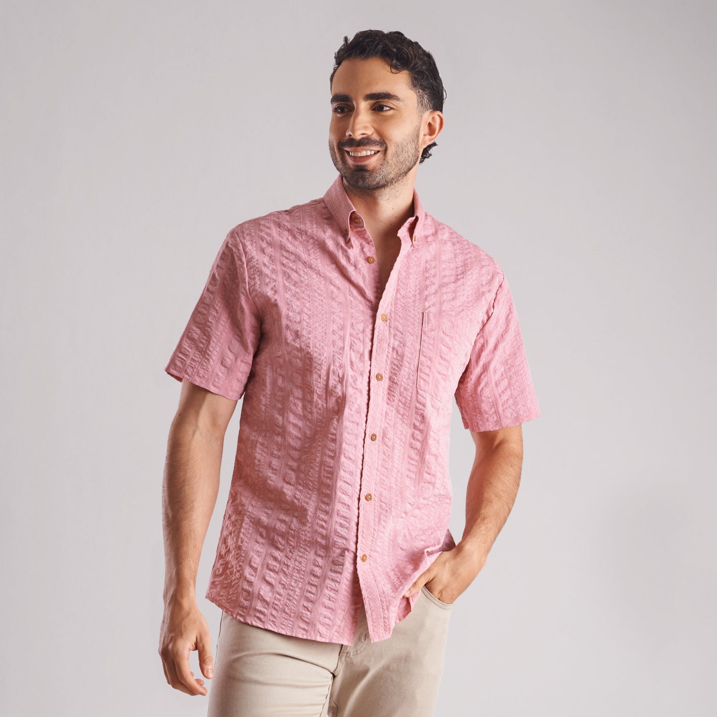 Camisa regular fit a rayas color rojo
