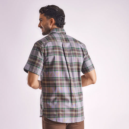 Camisa regular fit a cuadros color gris