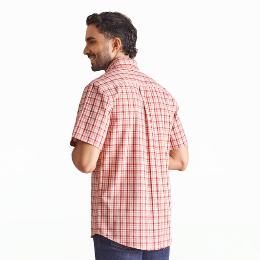 Camisa regular fit a cuadros color coral