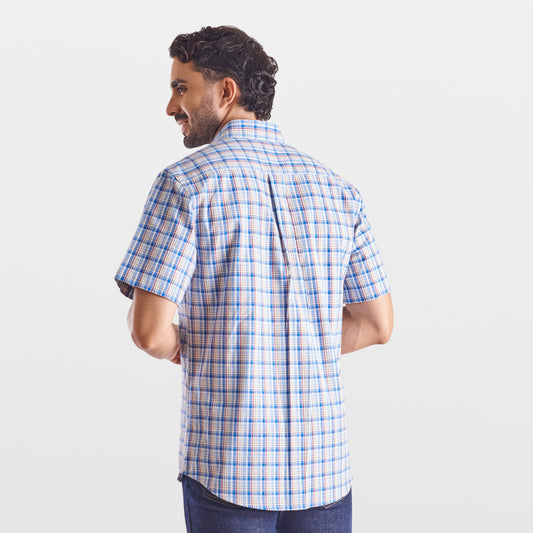 Camisa regular fit a cuadros color azul claro