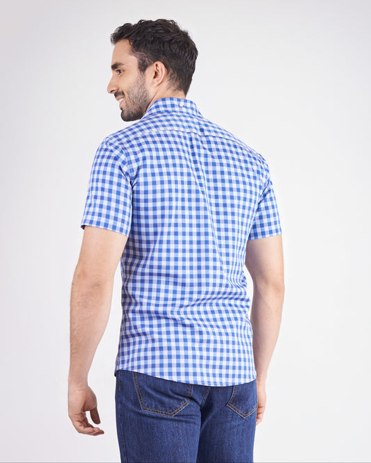 Camisa slim fit manga corta a cuadros