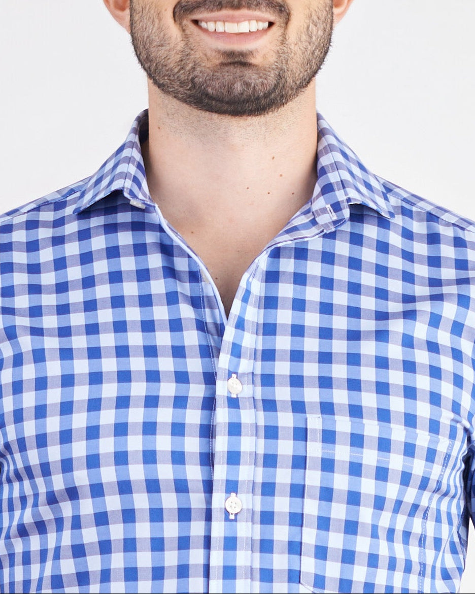 Camisa slim fit manga corta a cuadros