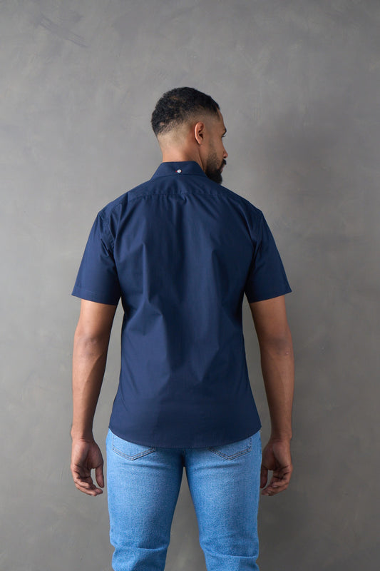 Camisa manga corta slim fit navy