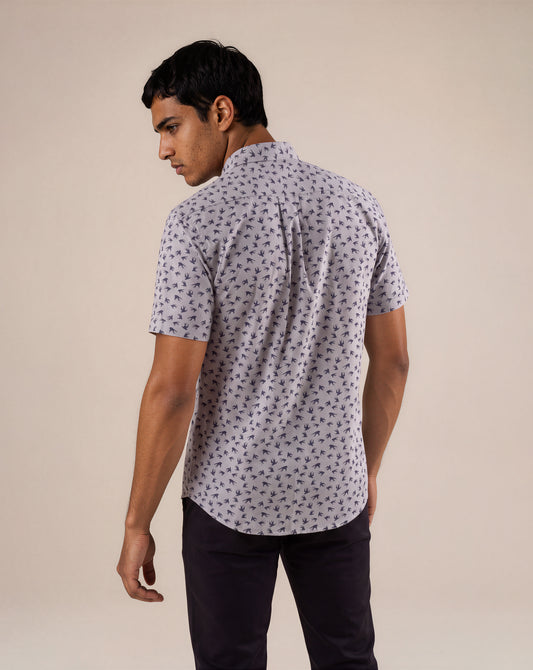 Camisa manga corta con mini prints gris claro