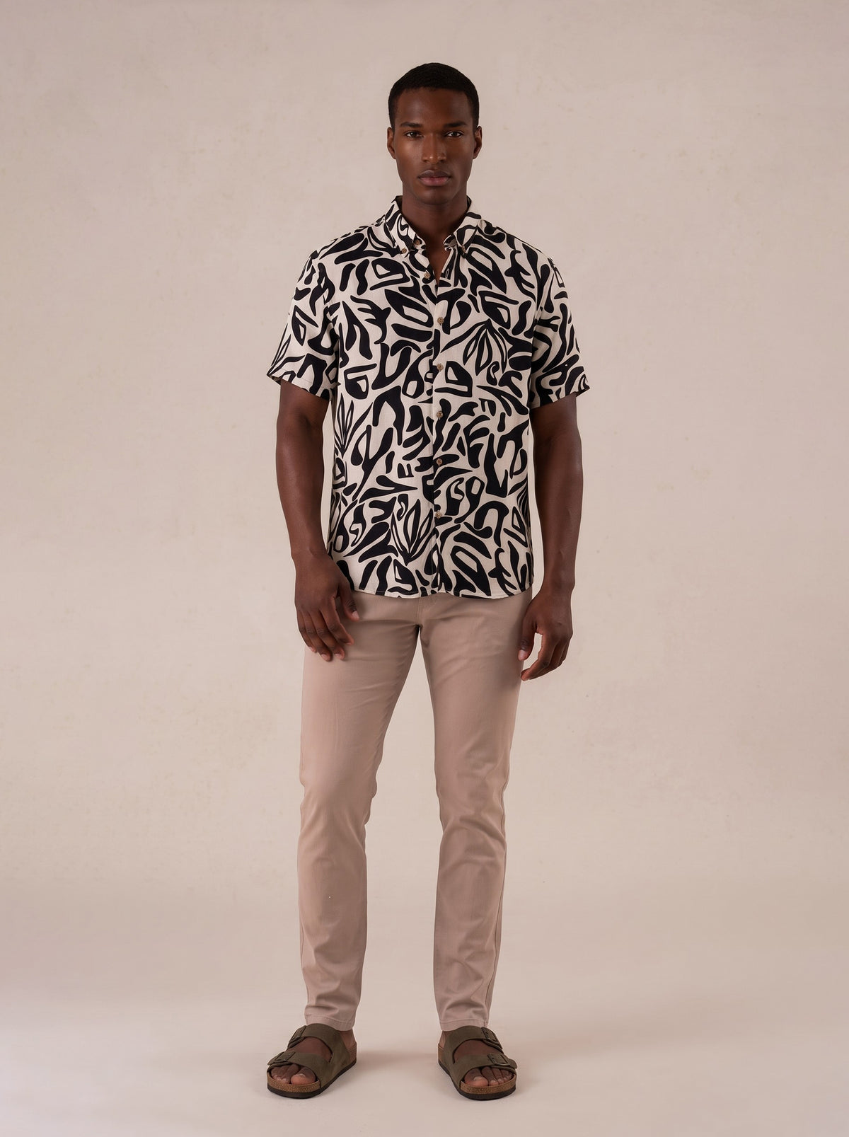 Camisa manga corta blanco estampada 100% viscosa