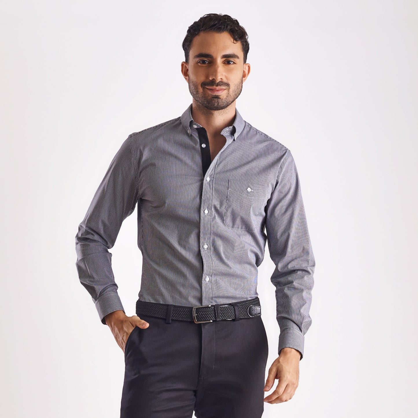 Camisa slim fit a cuadros color negro