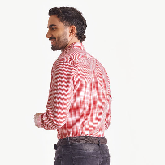 Camisa slim fit a cuadros color rojo