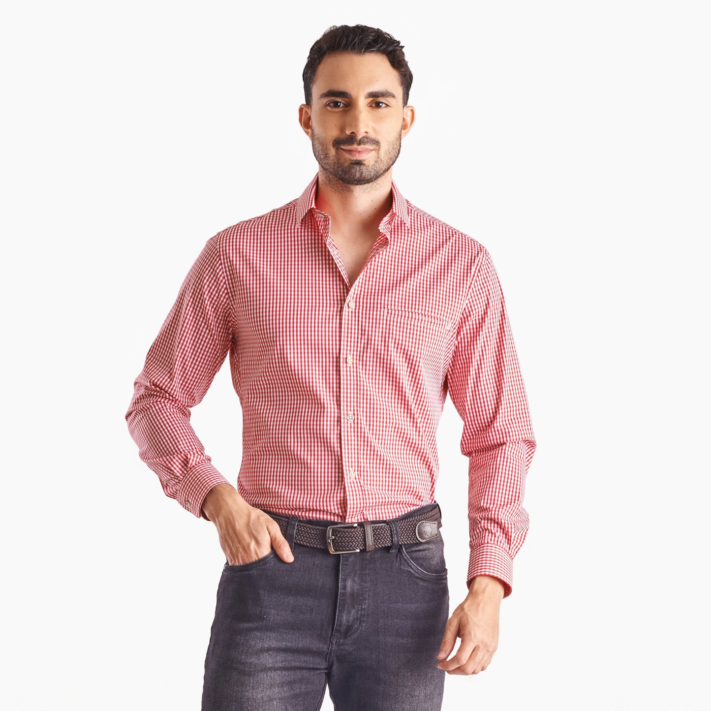 Camisa slim fit a cuadros color rojo