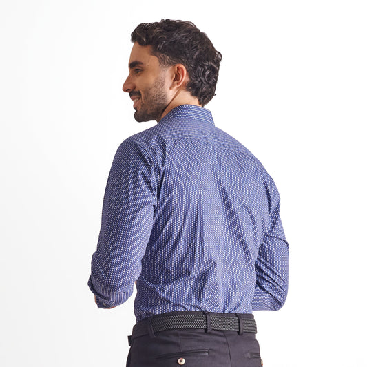 Camisa slim fit con miniprints color azul oscuro
