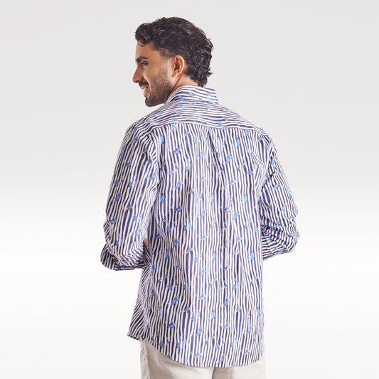 Camisa regular fit a rayas color azul