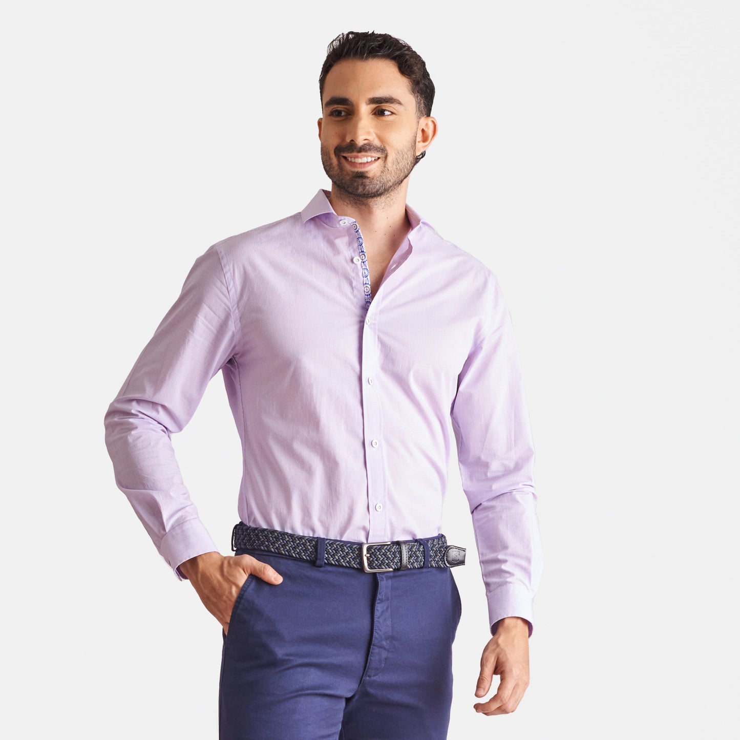Camisa slim fit a cuadros color morado