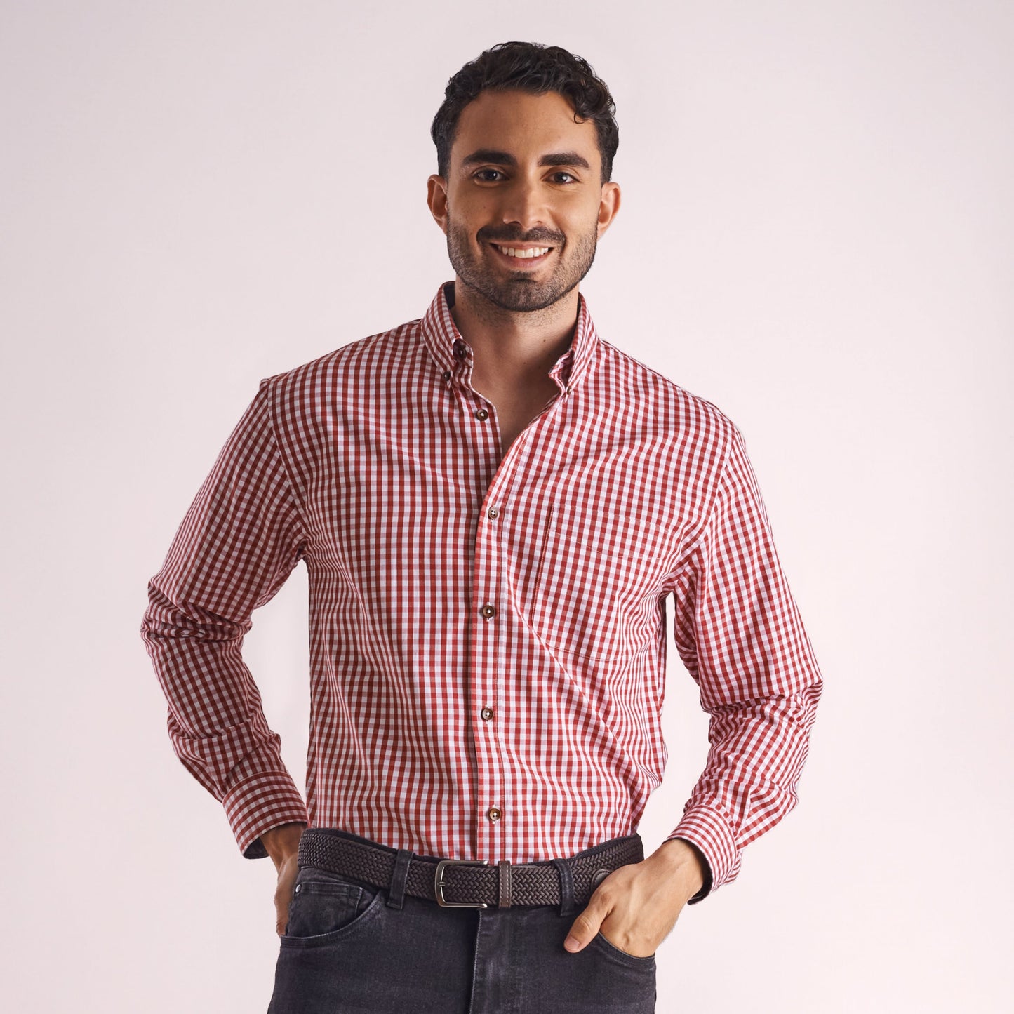 Camisa regular fit a cuadros color rojo