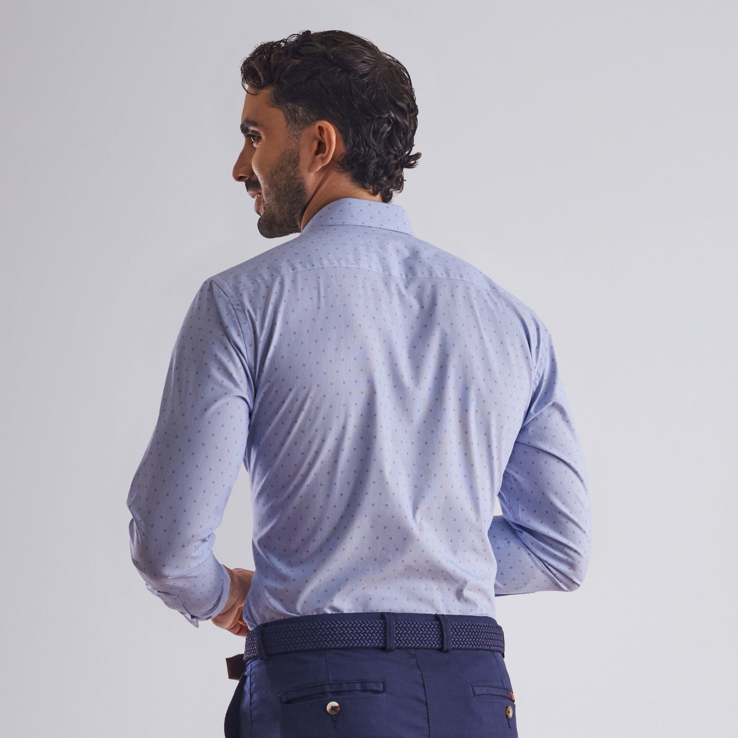 Camisa slim fit miniprints color azul medio