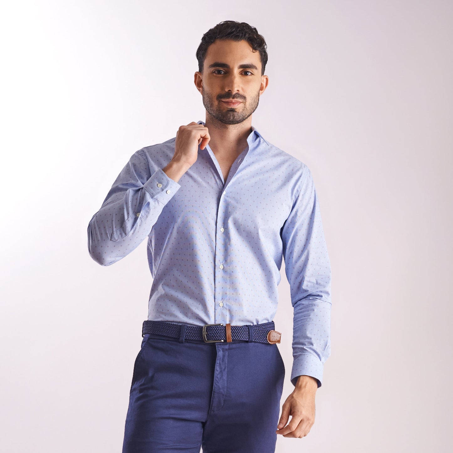 Camisa slim fit miniprints color azul medio