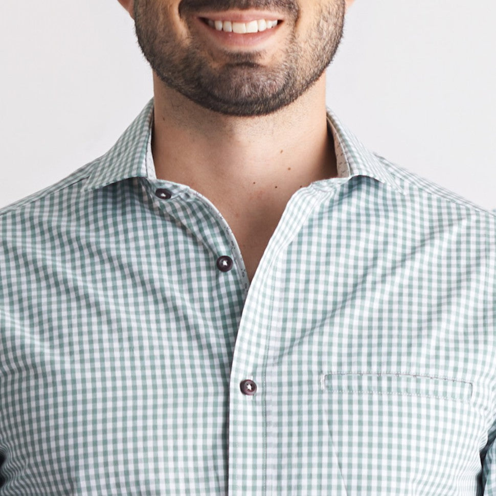 Camisa slim fit a cuadros color verde claro