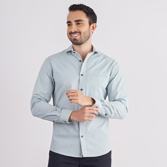 Camisa slim fit a cuadros color verde claro
