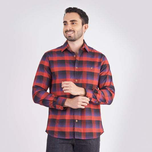 Camisa regular fit a cuadros color rojo