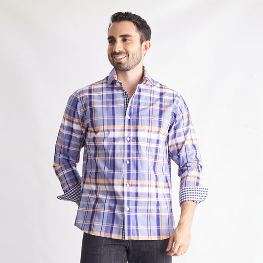 Camisa regular fit a cuadros color azul oscuro