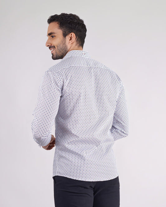 Camisa slim fit color azul oscuro con miniprints