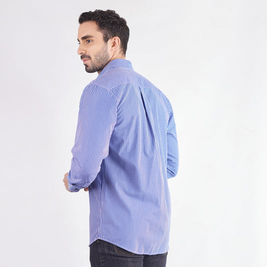 Camisa manga larga a rayas color azul