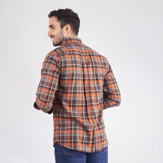 Camisa manga larga a cuadros color café