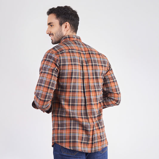 Camisa manga larga a cuadros color café