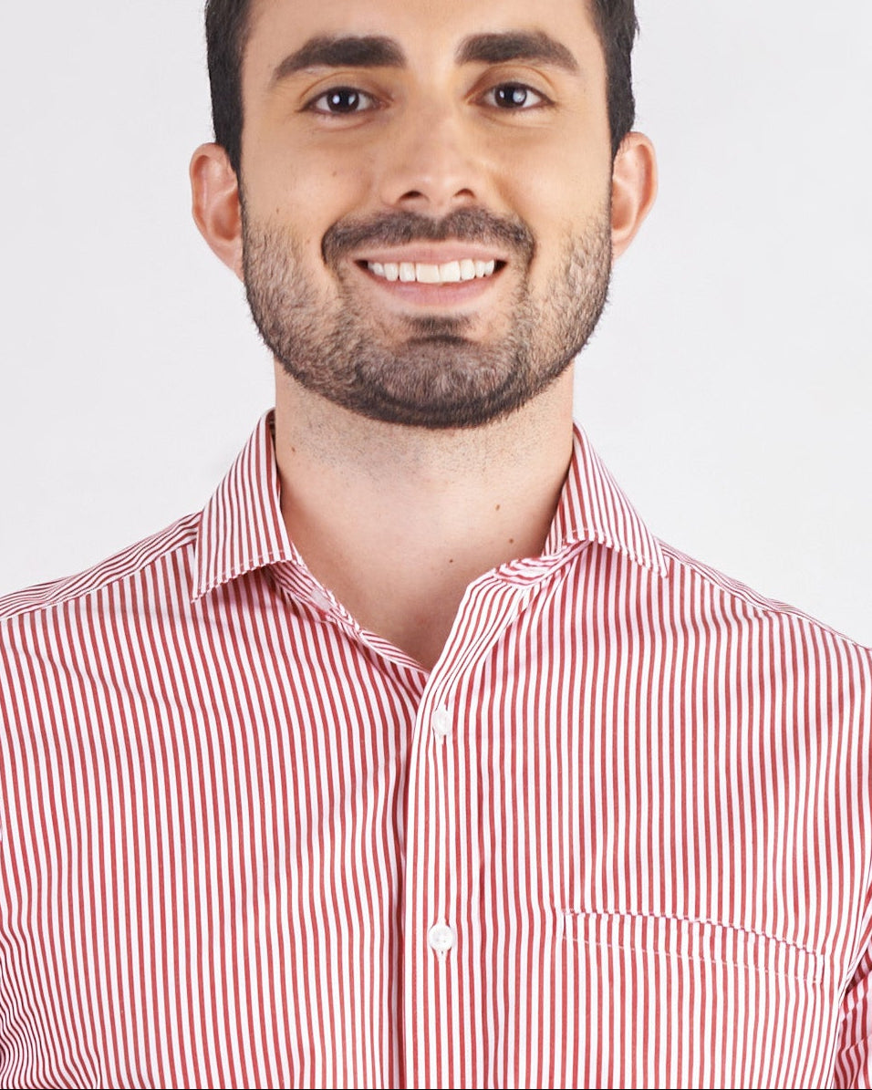 Camisa slim fit a rayas color rojo