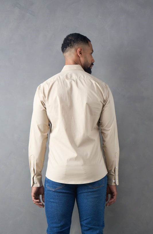 Camisa manga larga slim fit caqui