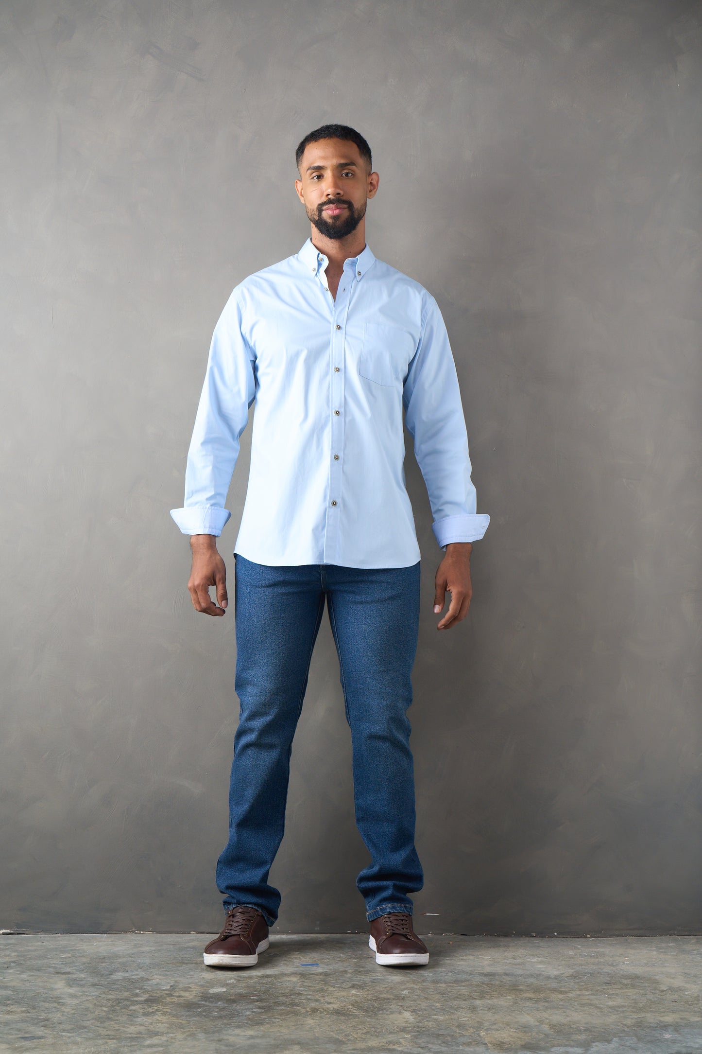 Camisa manga larga regular fit azul medio