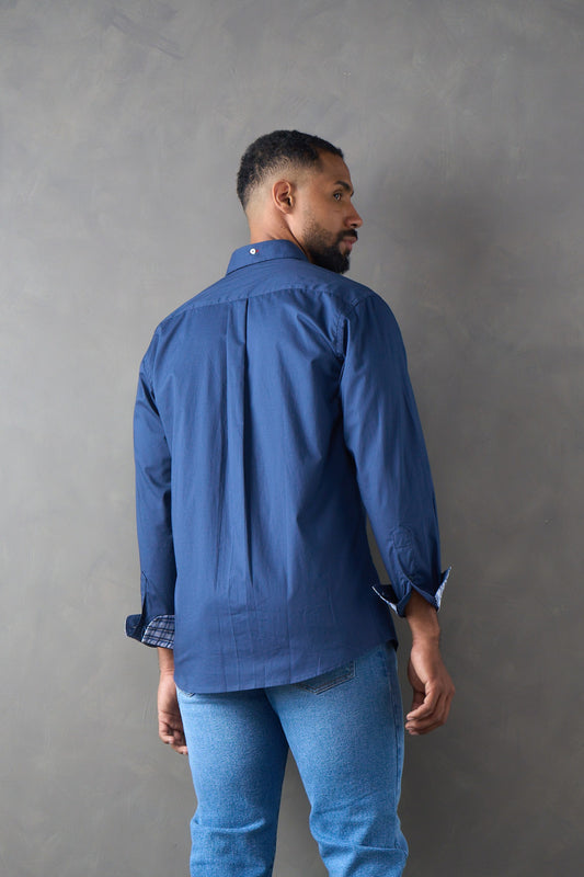 Camisa manga larga regular fit azul oscuro