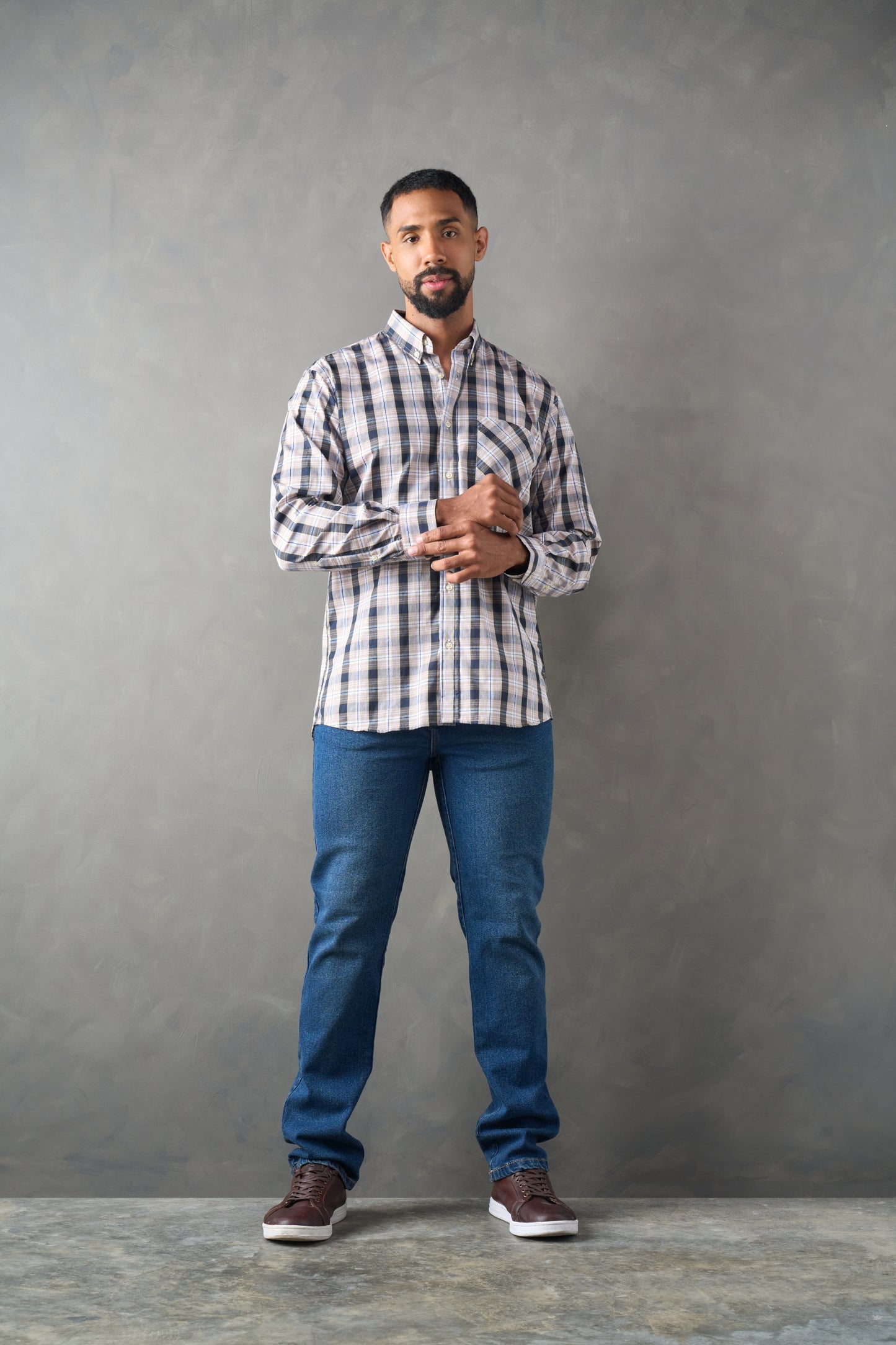 Camisa a cuadros regular fit beige