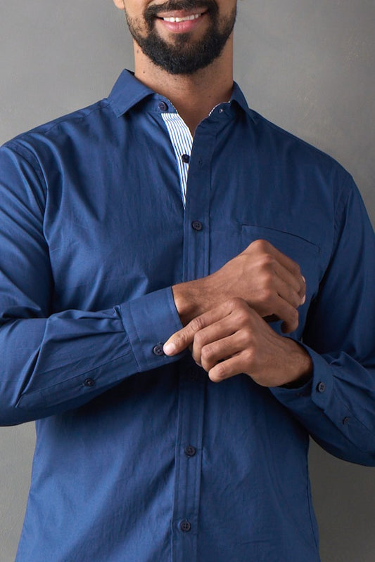 Camisa manga larga slim fit azul oscuro