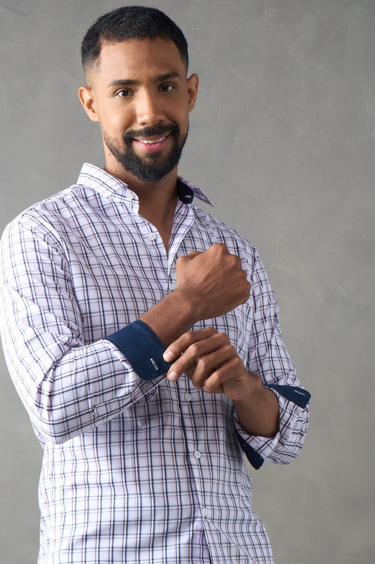 Camisa slim fit rosado a cuadros