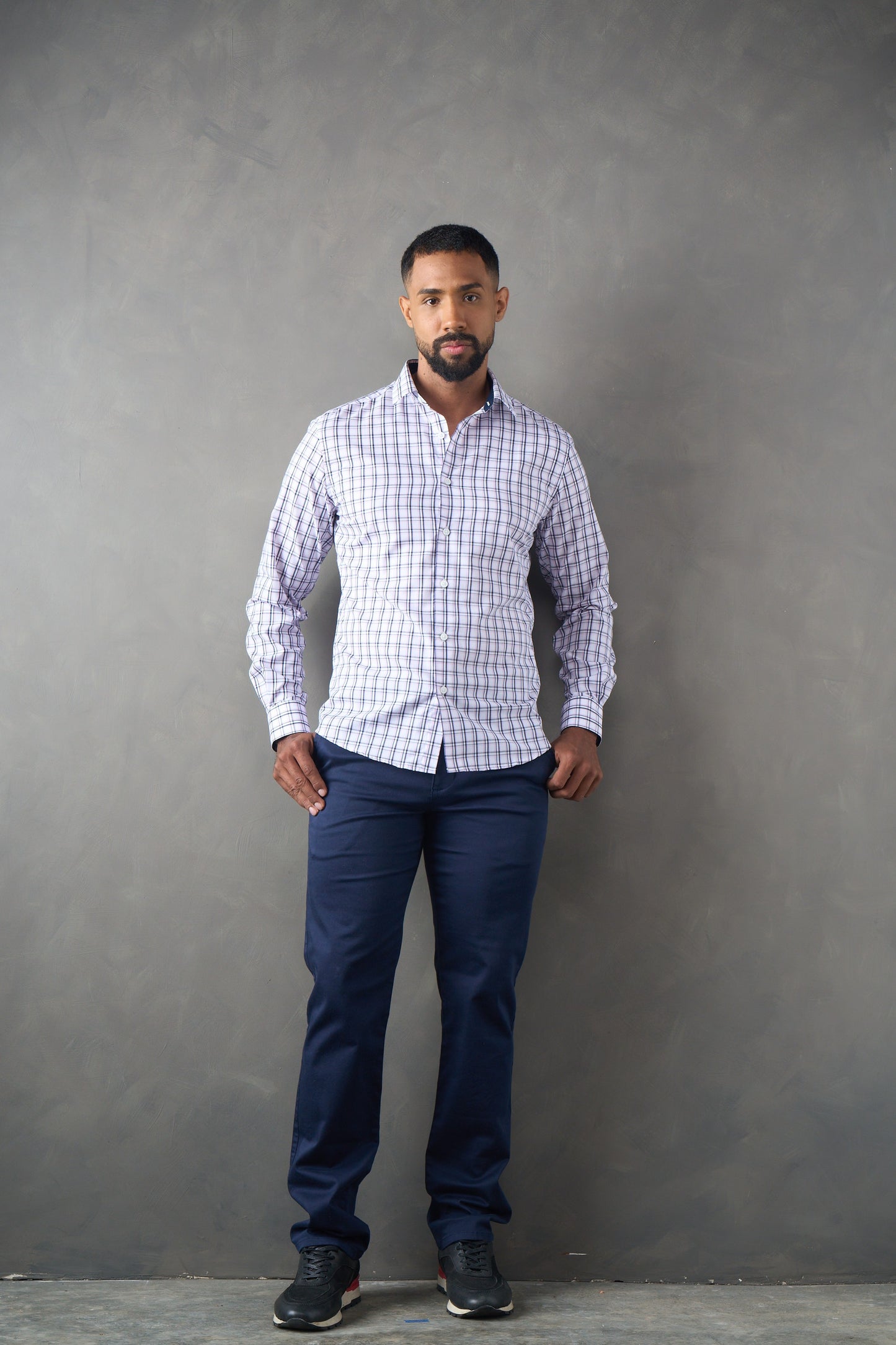 Camisa slim fit rosado a cuadros