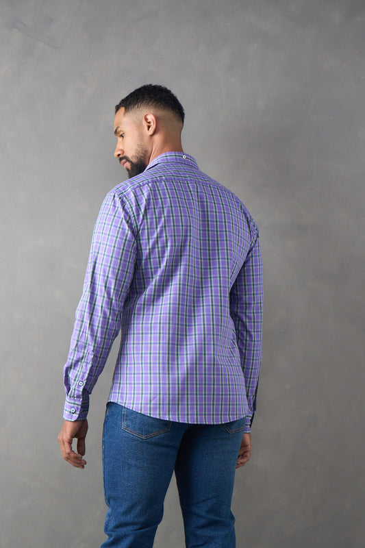 Camisa slim fit azul oscuro a cuadros