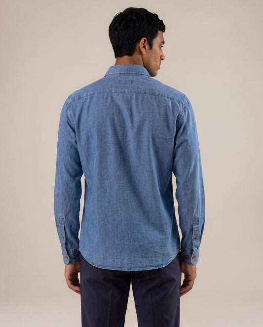 Camisa a rayas slim fit índigo