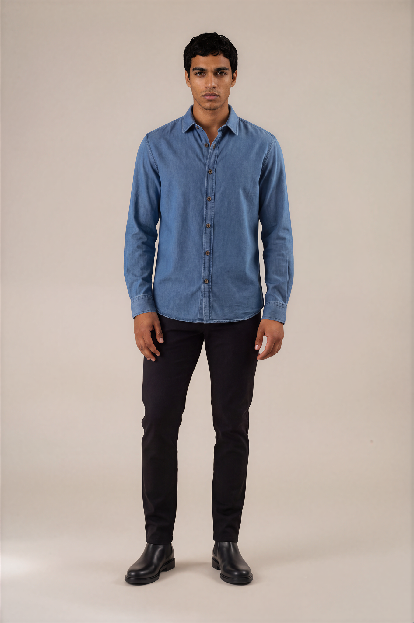 Camisa a rayas slim fit índigo