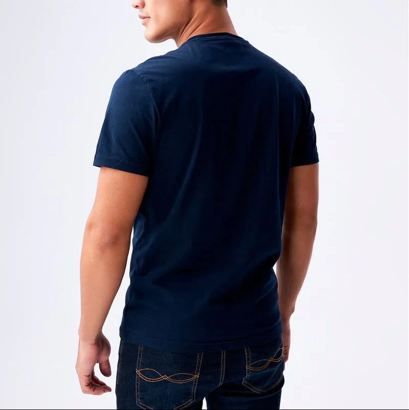Camiseta cuello redondo estampada color azul oscuro