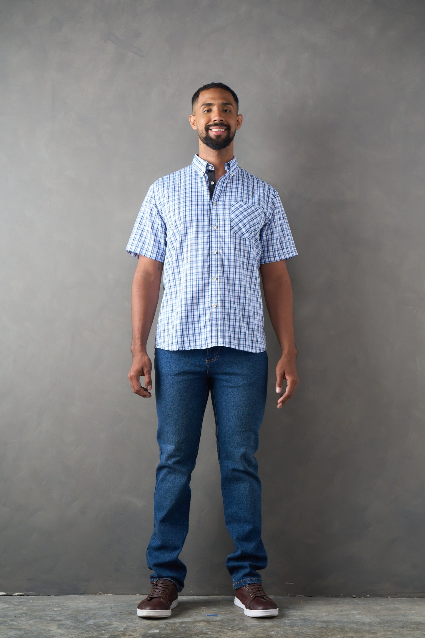 camisa a cuadros regular fit azul claro