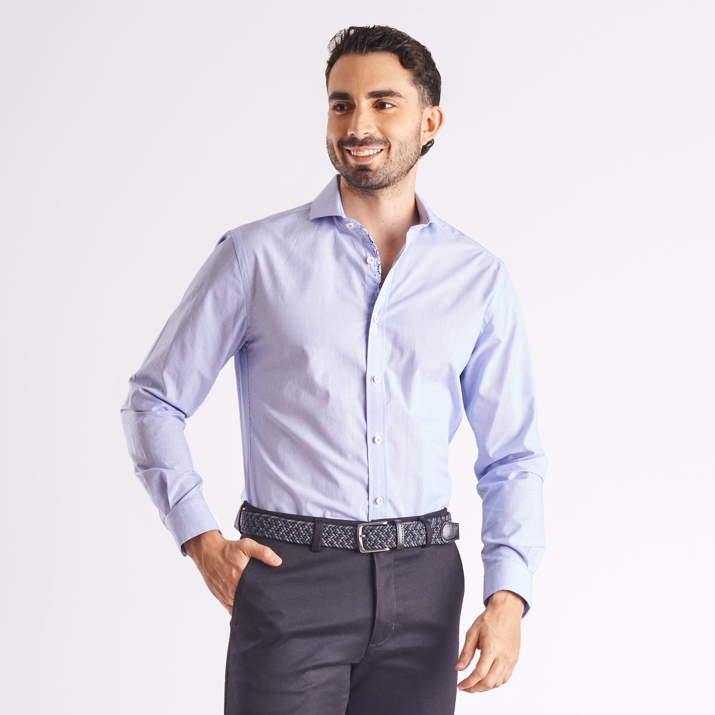 Camisa slim fit a cuadros color azul oscuro