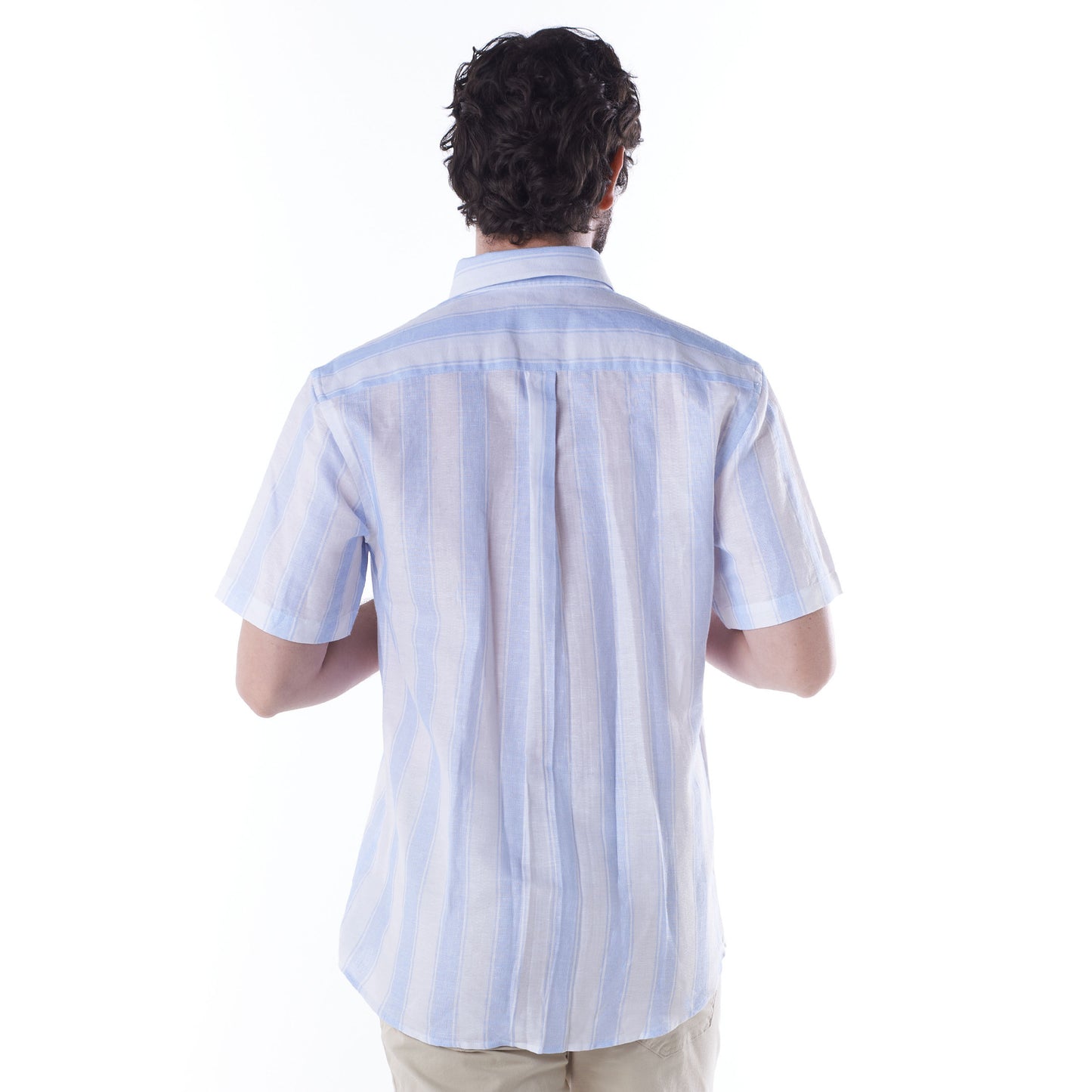 Camisa Manga Corta 55% Lino Color Azul Claro