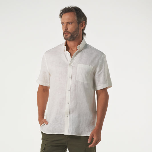Camisa manga corta 100% lino color blanco