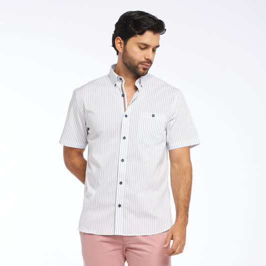 Camisa regular fit a rayas color blanco