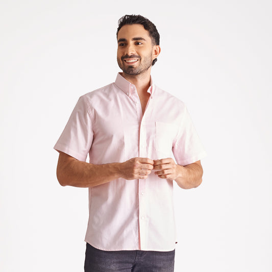 Camisa regular fit fondo entero color rosado claro