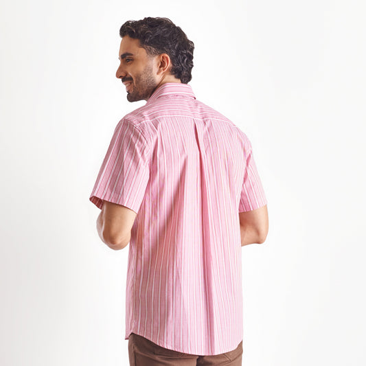 Camisa regular fit a rayas color rosado claro