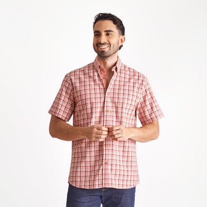 Camisa regular fit a cuadros color coral