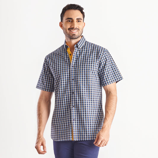 Camisa regular fit a cuadros color azul oscuro