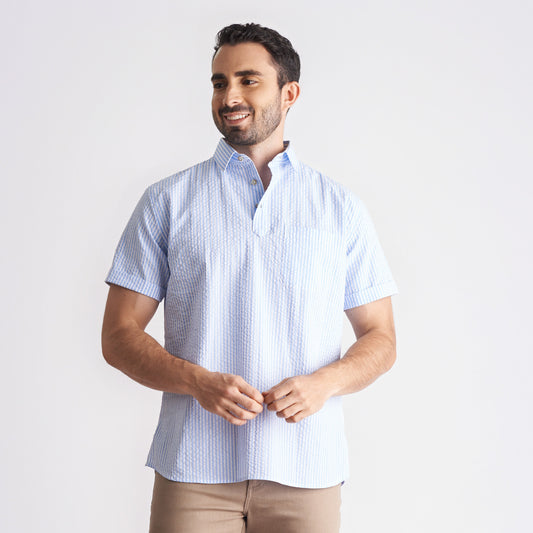 Camisa regular fit a rayas color azul claro